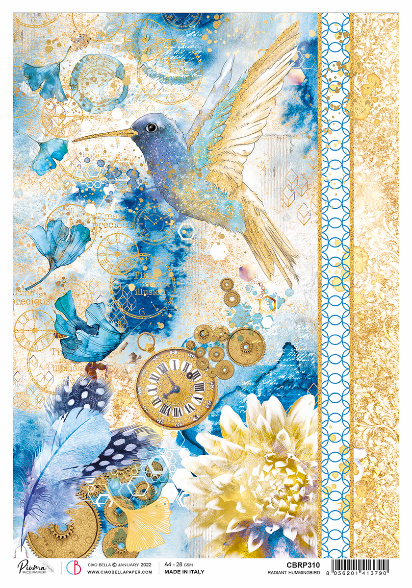 Ciao Bella INDIGO Radiant Hummingbird Rice Paper A4 Mixed Media #CBRP310