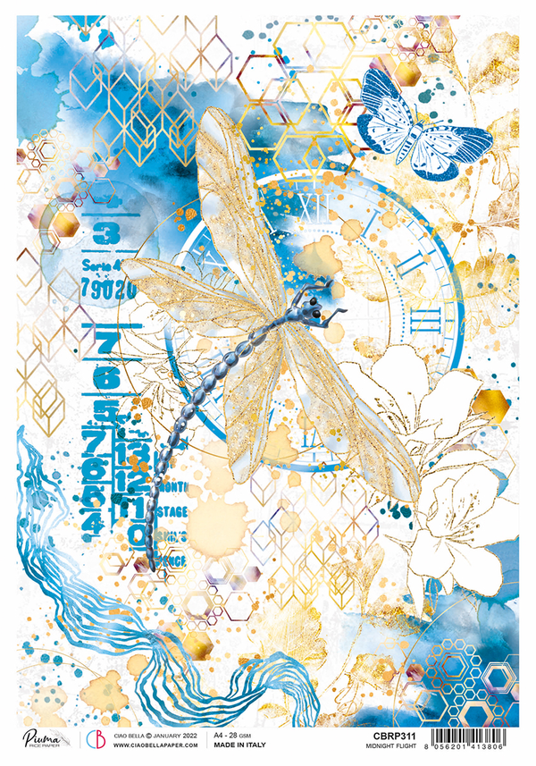 Ciao Bella INDIGO Midnight Flight Rice Paper A4 Mixed Media #CBRP311