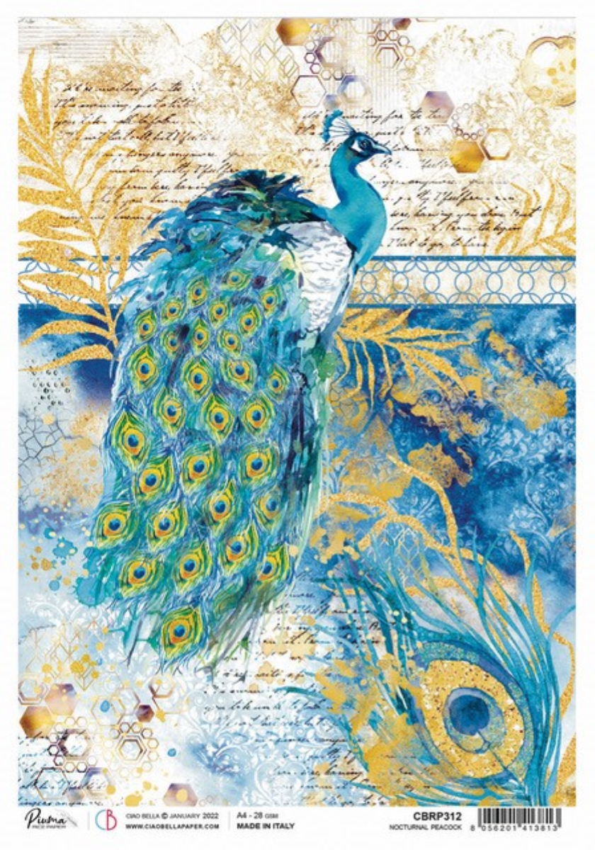 Ciao Bella INDIGO Nocturnal Peacock Rice Paper A4 Mixed Media #CBRP312