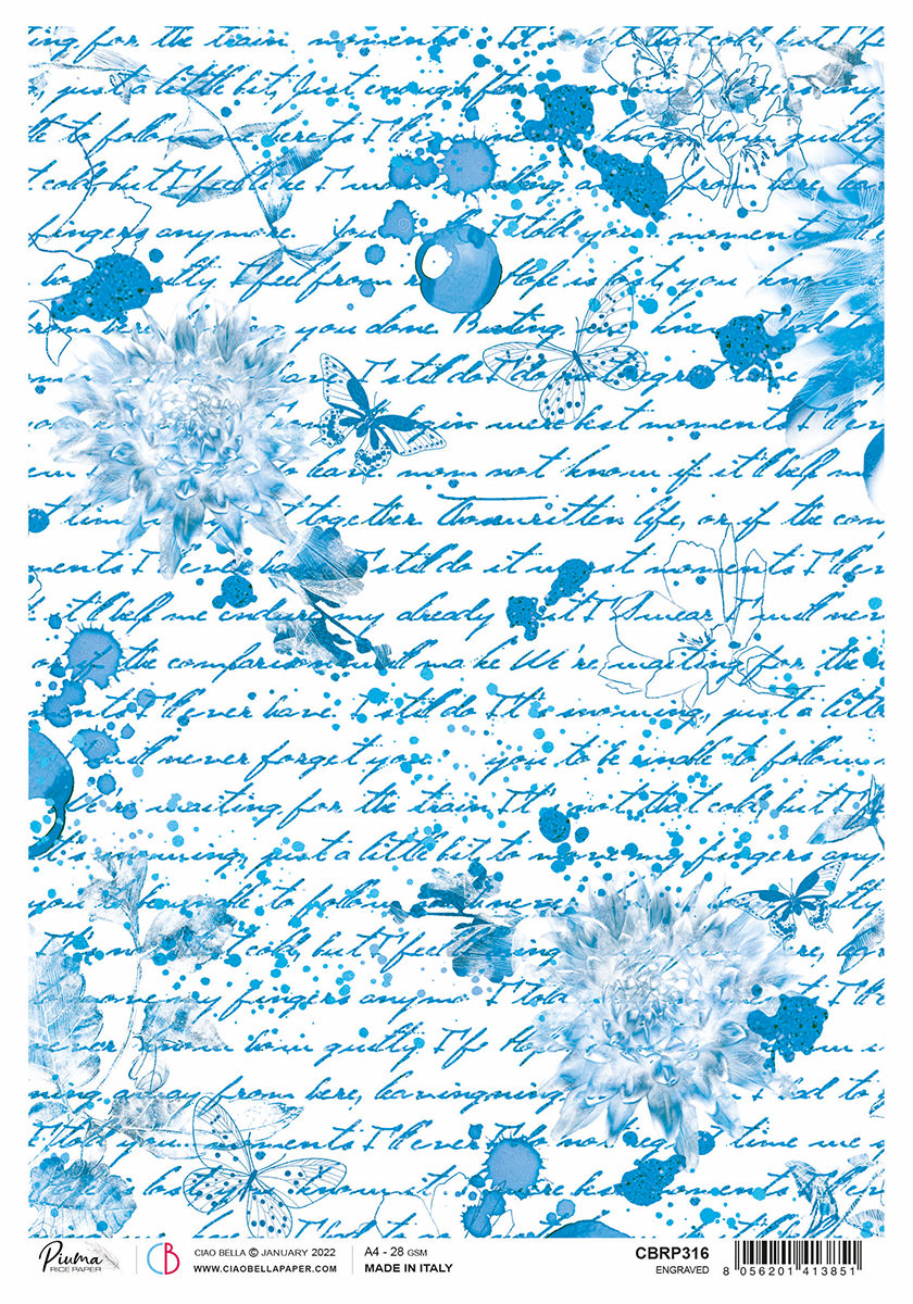 Ciao Bella INDIGO Engraved Rice Paper A4 Mixed Media #CBRP316