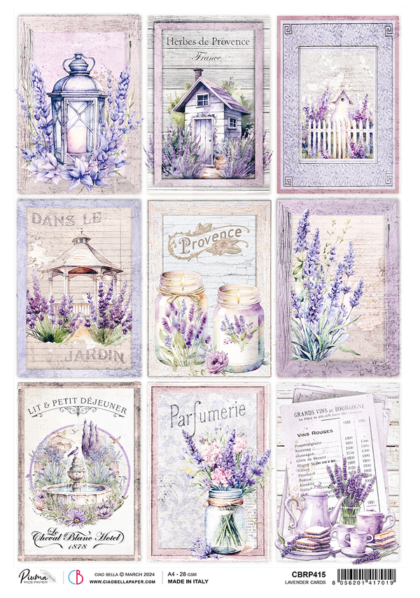 Ciao Bella LAVENDER CARDS Morning in Provence A4 Rice Paper Decoupage #CBRP415