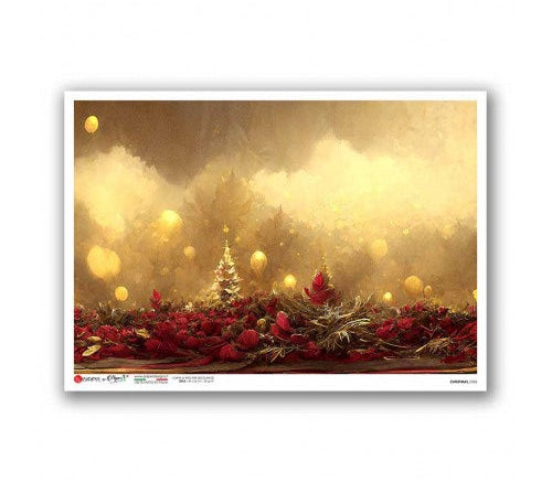 Decorative border with red flowers and gold lights on a white background