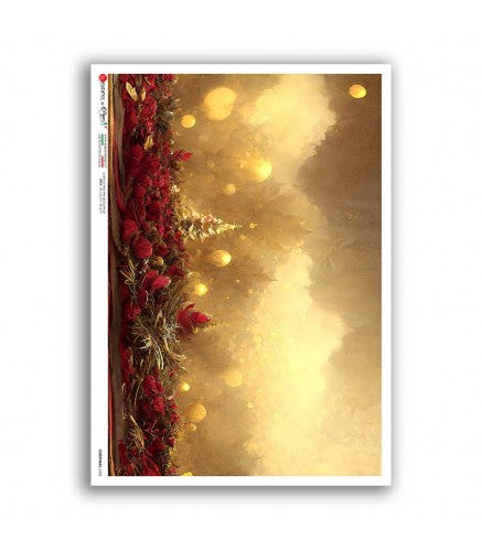 Paper Designs GOLD BOKEH Holiday Scene A4 Decoupage Rice Paper #CHRISTMAS 0356