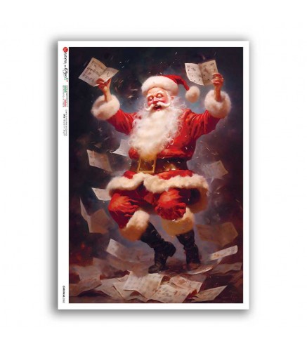 Illustration of Santa Claus holding letters with a white border