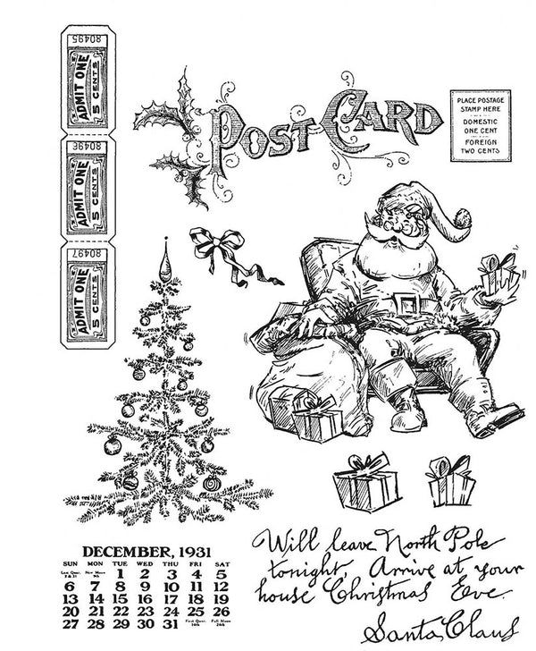 Tim Holtz SANTA VISIT CHRISTMAS 2024 Cling Mounted Red Rubber Stamps #CMS500