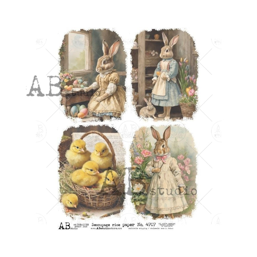 ABstudio EASTER LADIES In DRESSES A4 Decoupage Rice Paper #4707