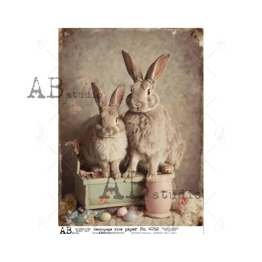 AB Studios BUNNY FAMILY Vintage Style A4 Decoupage Rice Paper #4782