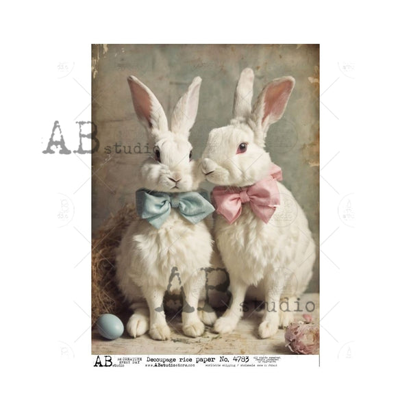 AB Studios WHITE BOY and Girl Bunny A4 Decoupage Rice Paper #4783