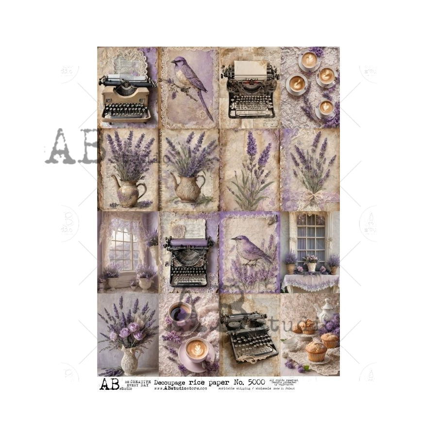 AB Studios SIXTEEN LAVENDER Minis A4 Decoupage Rice Paper #5000