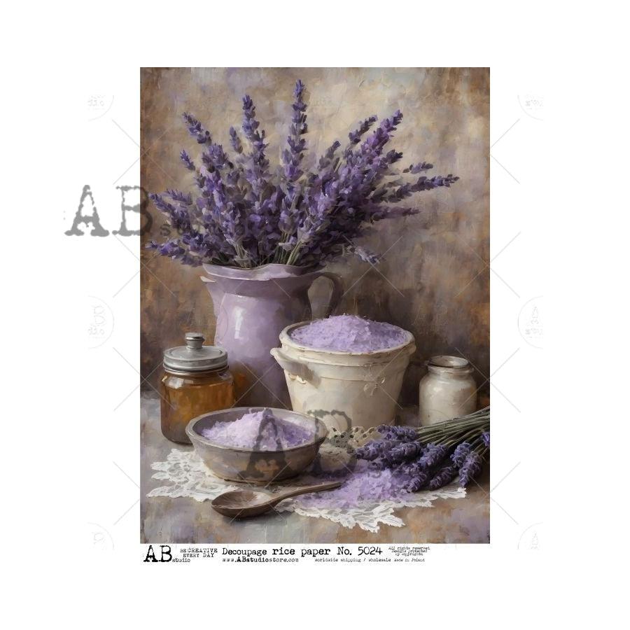 AB Studios LAVENDER STILL Life A4 Decoupage Rice Paper #5024