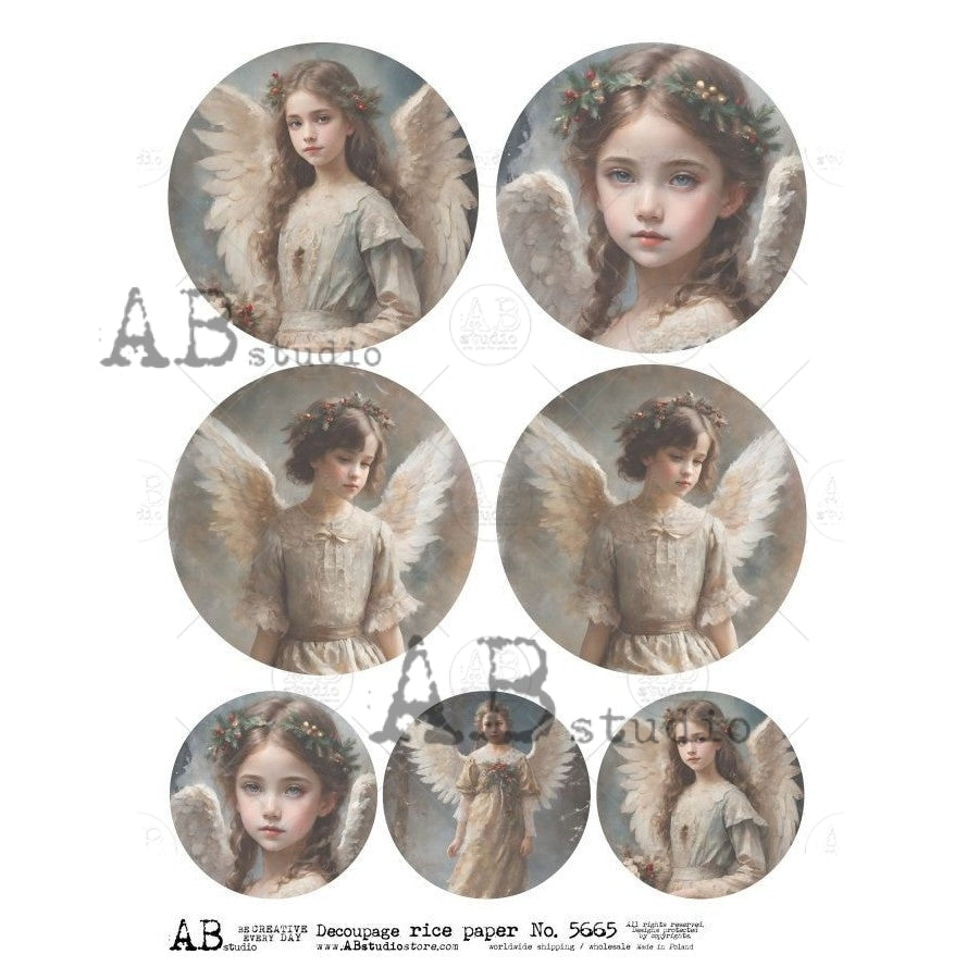 AB Studios ANGELIC ORNAMENT Rounds A4 Decoupage Rice Paper #5665