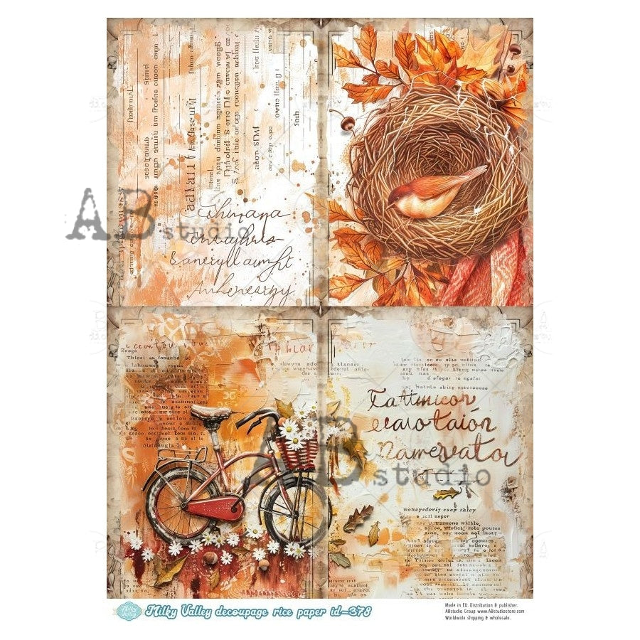 ABStudios Milky Valley Autumn Four Pack A4 Decoupage Rice Paper #MV378
