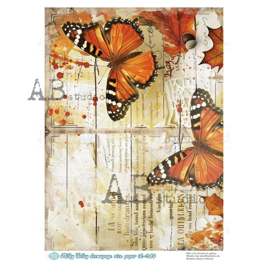 ABStudios Milky Valley MONARCH BUTTERFLIES JOURNAL A4 Decoupage Rice Paper #MV380