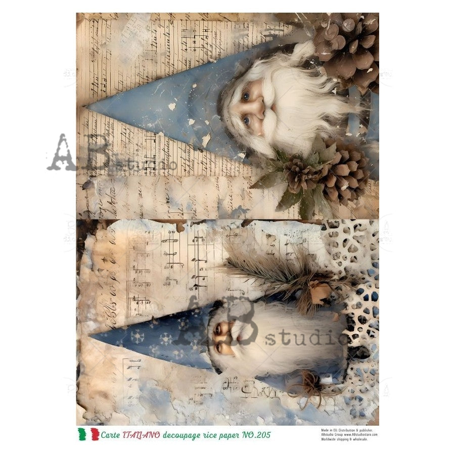 ABStudios Carte Italiano GNOME STYLE SANTAS A4 Decoupage Rice Paper #CI205