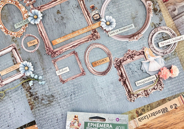 Prima Return to Wonderland VINTAGE WONDERLAND FRAMES Ephemera 40 pcs #675684