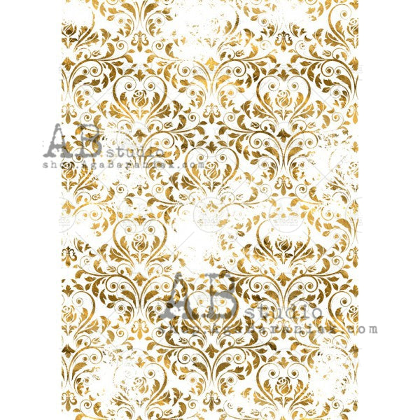 AB Studios Gilded DAMASK PATTERN A4 Decoupage Rice Paper #0207