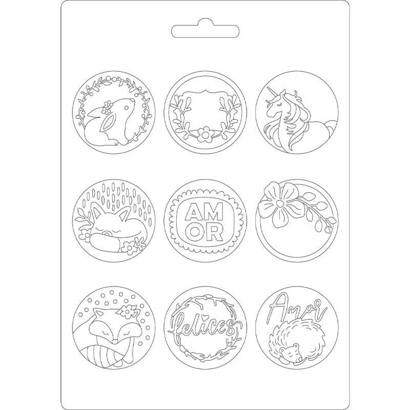 Stamperia Soft Mould A5 SEAMOS FELICES Baby Animals Mixed Media Cold Pour #K3PTA525