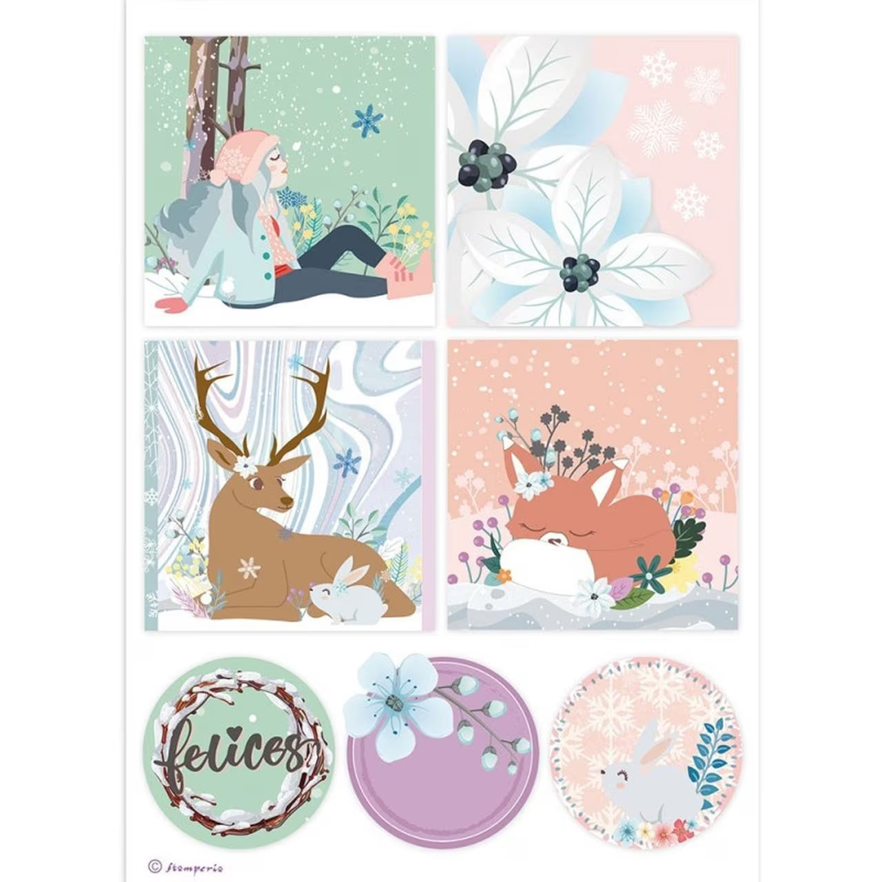 Set of six colorful illustrations featuring nature-themed designs with animals and floral elements.