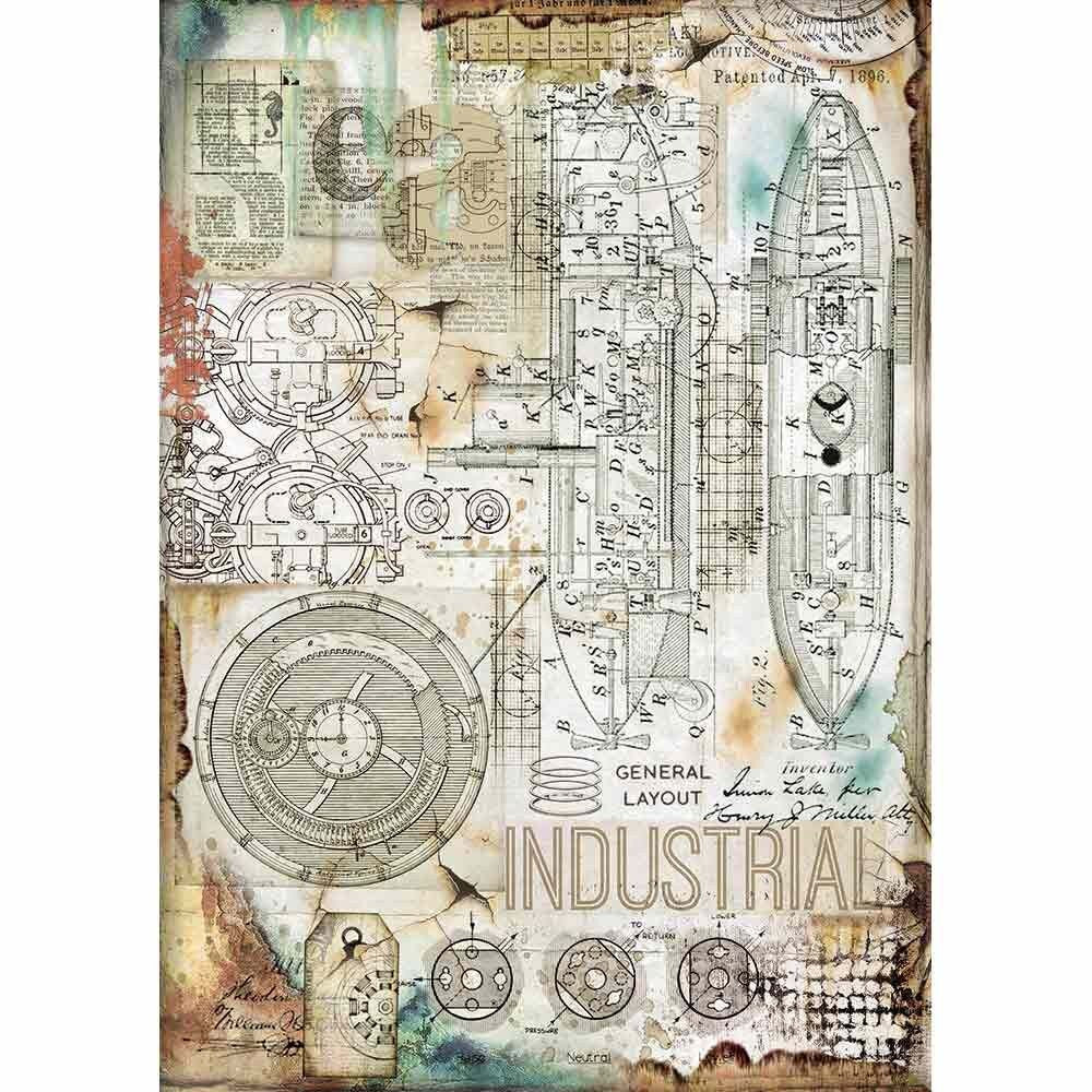 Stamperia Mechanical Sea World Collection INDUSTRIAL Decoupage A4 Rice Paper #DFSA4433