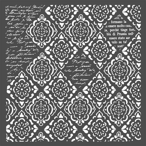 Stamperia Stencil WALLPAPER RHOMBUS and WRITINGS 30 x 30 cm / 11.75 X 11.75"  #KSTDG02