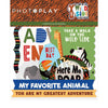 Cardstock ephemera with animal-themed phrases and graphics by PhotoPlay.