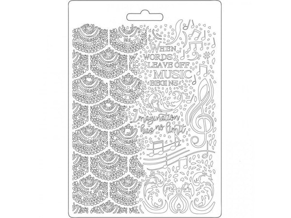 Stamperia Soft Mould A5 MUSIC Imagine Mixed Media Texture Impression Cold Pour #K3PTA539