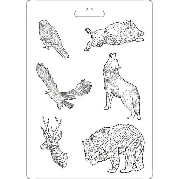 Stamperia Soft Mould A4 Forest ANIMAL POWER Cold Pour Mixed Media #K3PTA462