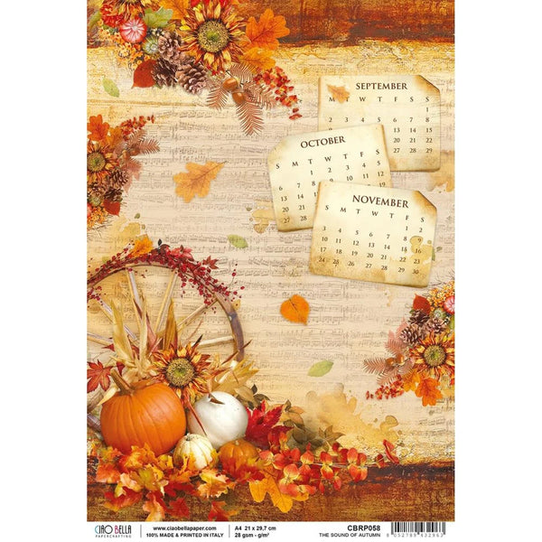 Ciao Bella Decoupage THE SOUND of AUTUMN Rice Paper A4 Mixed Media CBRP058