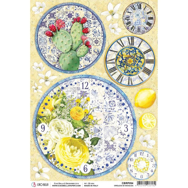 Ciao Bella Sicilia OROLOGI Di MAIOLICA / Majolica Watches Rice Paper A4 Mixed Media CBRP094