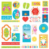 Collection of colorful summer-themed stickers with various designs and text.