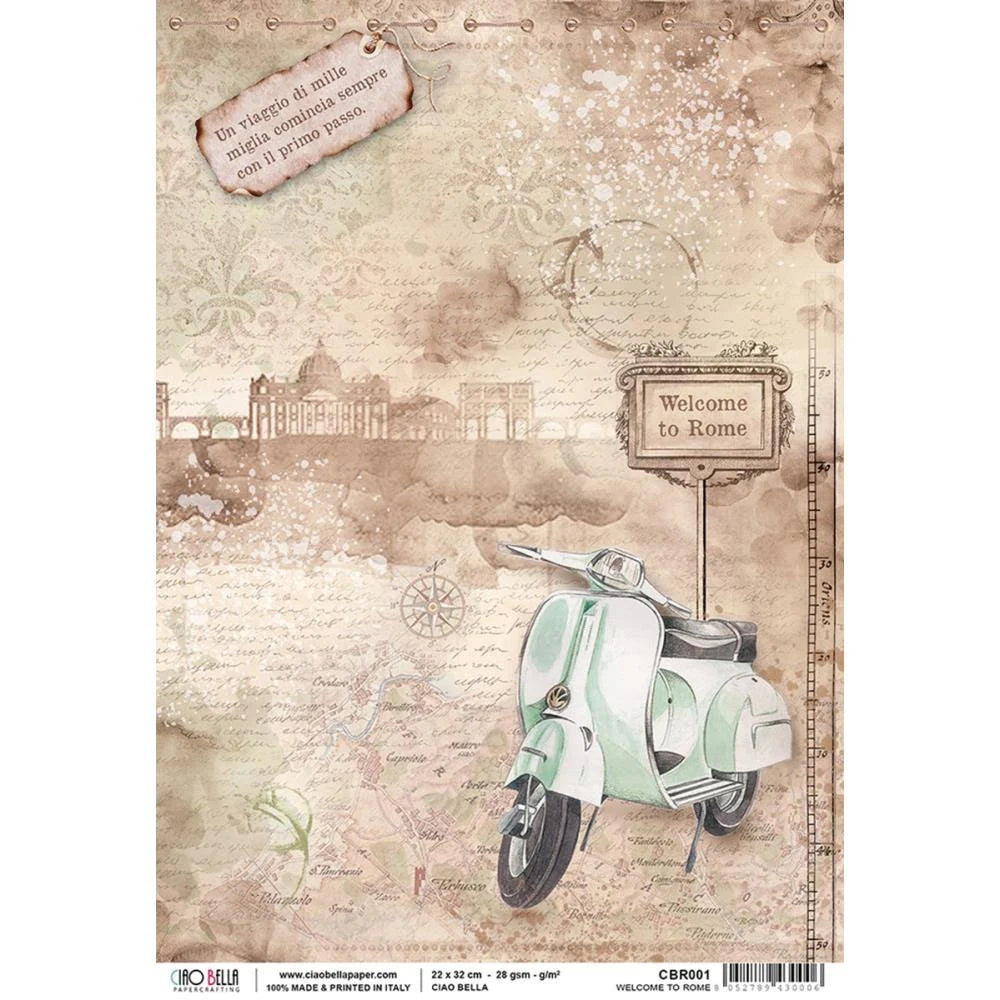 Ciao Bella Decoupage WELCOME TO ROME Rice Paper A4 Mixed Media CBR001