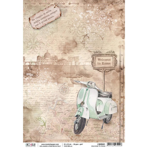 Ciao Bella Decoupage WELCOME TO ROME Rice Paper A4 Mixed Media CBR001