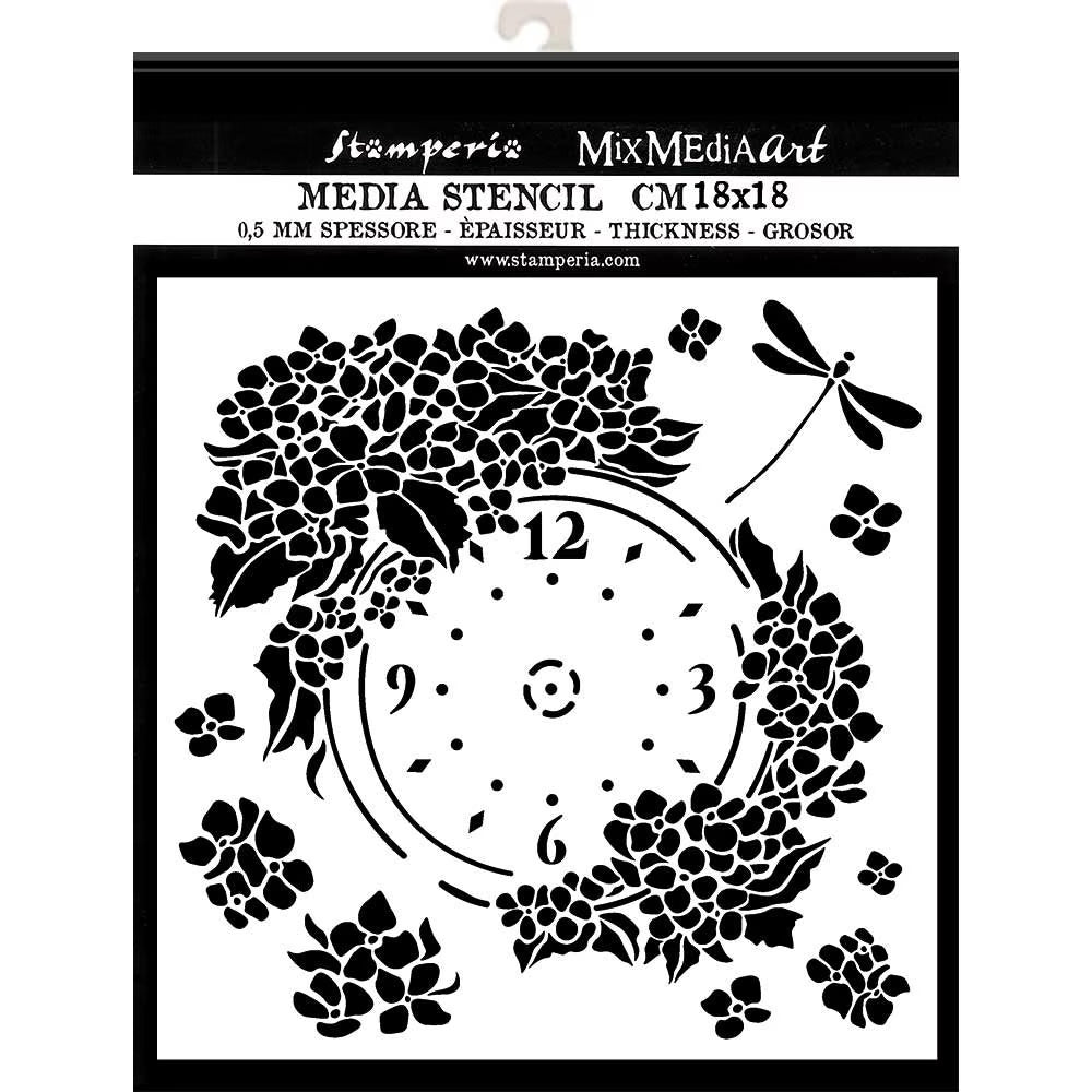 Stamperia Mixed Media HORTENSIA CLOCK Stencil 18x18 cm #KSTDQ41