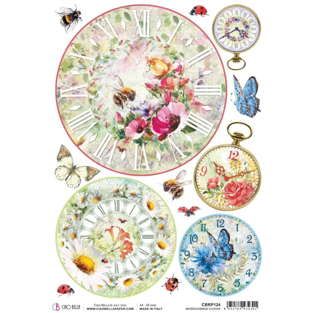 Ciao Bella MICROCOSMOS CLOCKS Rice Paper A4 Mixed Media CBRP124