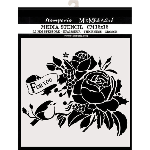 Stamperia Mixed Media Pink Christmas FOR YOU Stencil 18x18cm #KSTDQ47