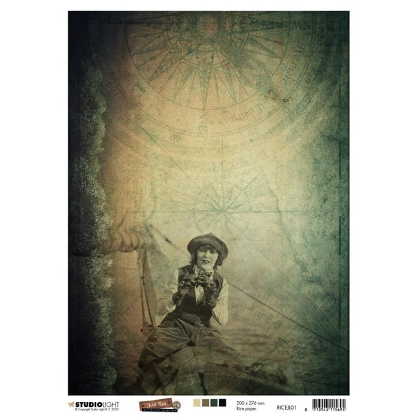 STUDIO LIGHT Decoupage Just Lou Exploration NR01 Rice Paper A4 #RICEJL01 - Last One!