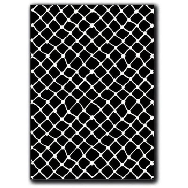 Black and white geometric patterned rub on on a plain background