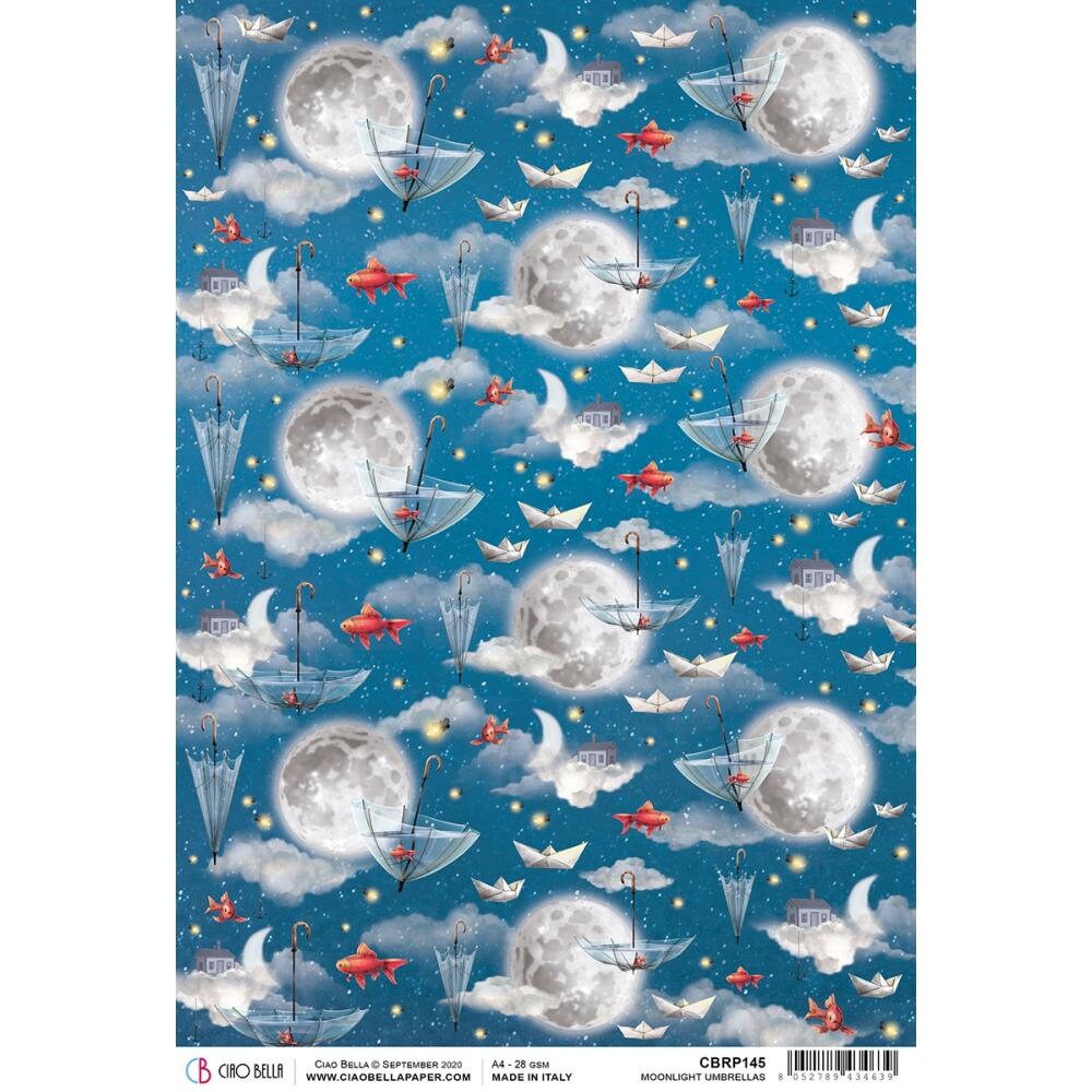 Ciao Bella Moon & Me MOONLIGHT UMBRELLAS Rice Paper A4 Mixed Media #CBRP145