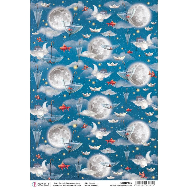 Ciao Bella Moon & Me MOONLIGHT UMBRELLAS Rice Paper A4 Mixed Media #CBRP145