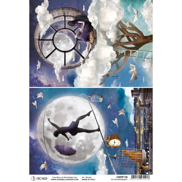 Ciao Bella Moon & Me IN THE MOONLIGHT Rice Paper A4 Mixed Media #CBRP139