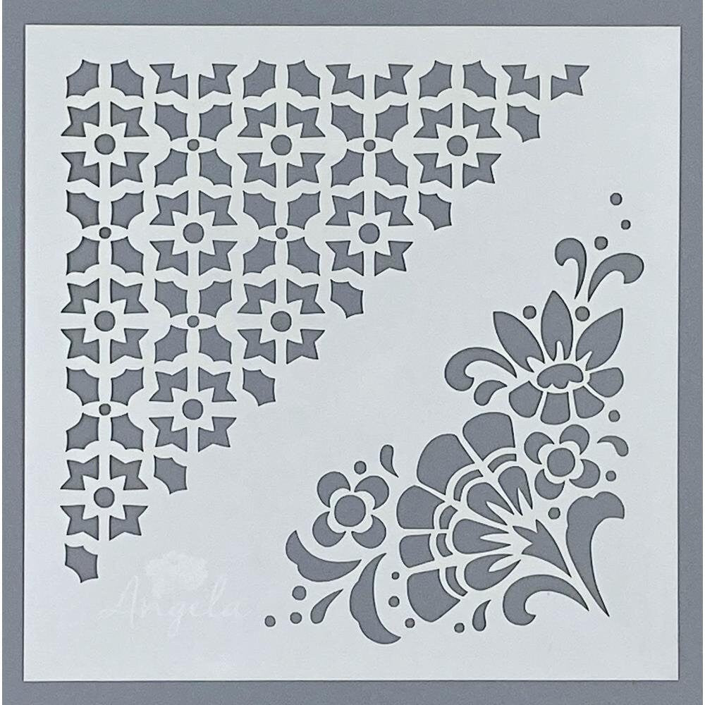Angela Poole Folksy Charm DECORATIVE CORNERS 6in Craft Stencil #APDCST08