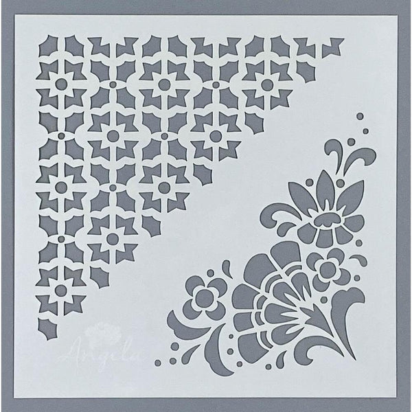 Angela Poole Folksy Charm DECORATIVE CORNERS 6in Craft Stencil #APDCST08