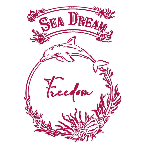 Stamperia Stencil Romantic Collection Sea Dream FREEDOM 21 x 29.7 cm / 8.25" X 11.75" #KSG462