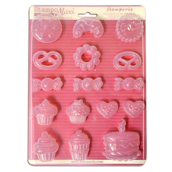 PVC mold with various shapes on a pink background