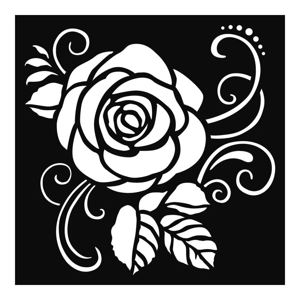 White rose with decorative leaves on a black background