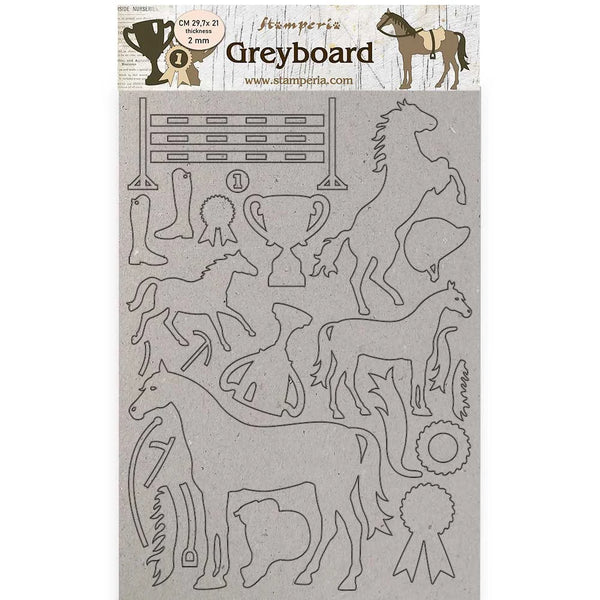 Stamperia ROMANTIC HORSES TROPHY Greyboard Cut Outs A4 8.25"x11.75" #KLSPDA434