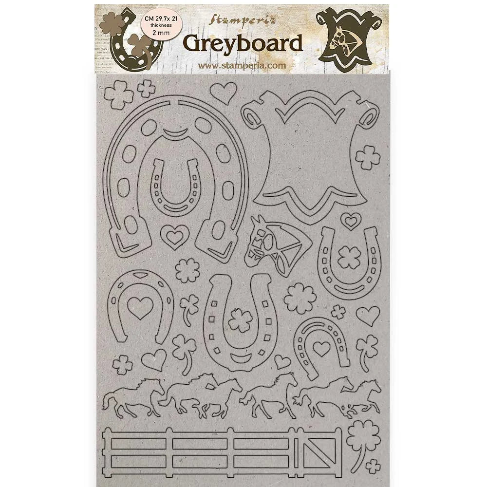 Stamperia ROMANTIC HORSES HORSESHOES Greyboard Cut Outs A4 8.25