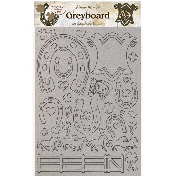 Stamperia ROMANTIC HORSES HORSESHOES Greyboard Cut Outs A4 8.25"x11.75" KLSPDA435