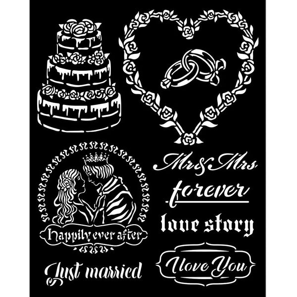 Stamperia Mixed Media Art Sleeping Beauty JUST MARRIED Stencil 20 x 25 cm #KSTD080