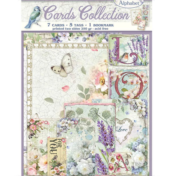 Stamperia FLOWER ALPHABET COLLECTION 7 Cards 5 Tags 1 Bookmark Ephemera #SBCARD06